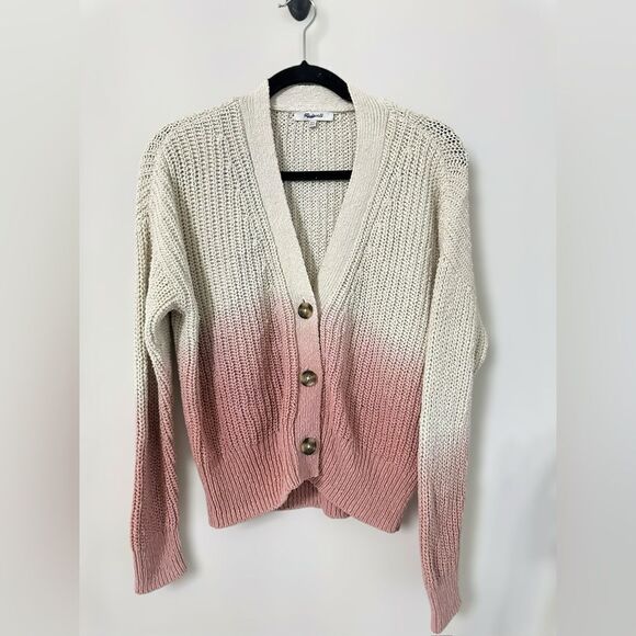 Women's Pink and Cream Cardigan Sweater - Picture 4 of 11